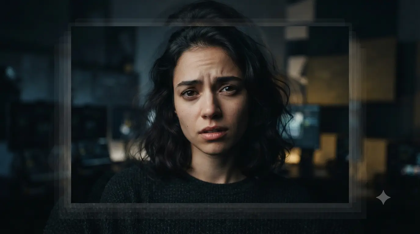 Expressive digital-art portrait surrounded by subtle repeated motion frames representing a looping GIF