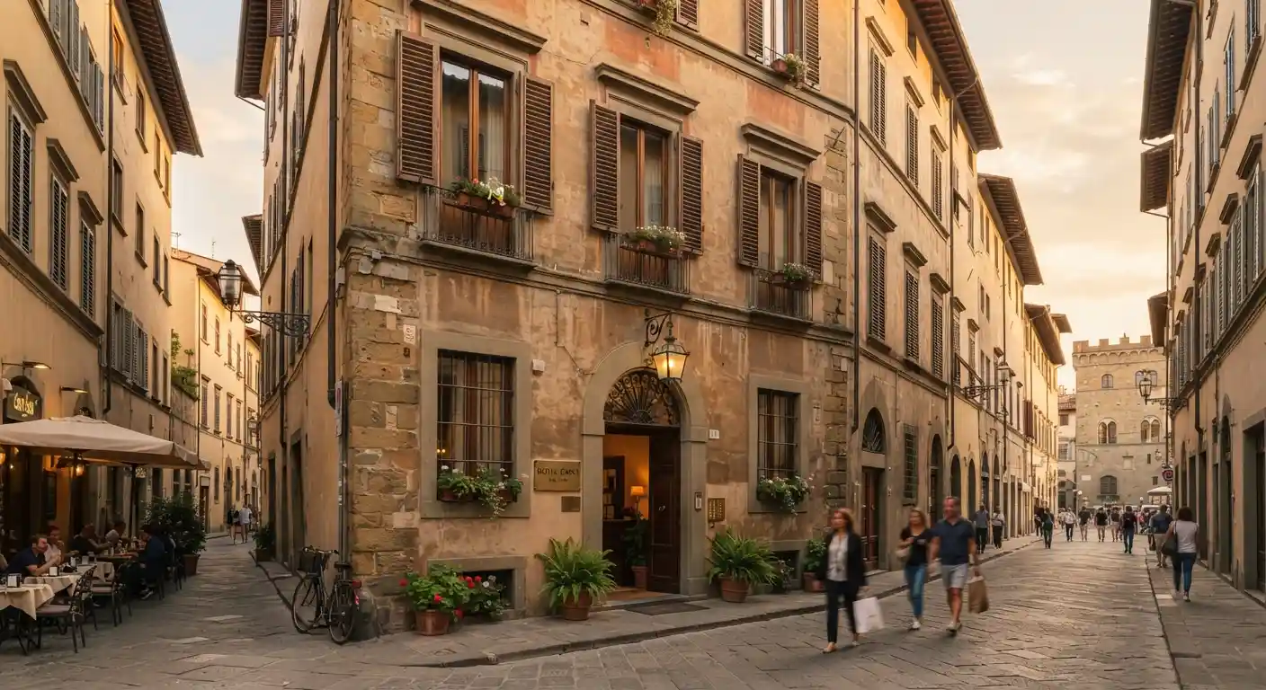 Historic Hotel Casci building on a central street in Florence, Italy