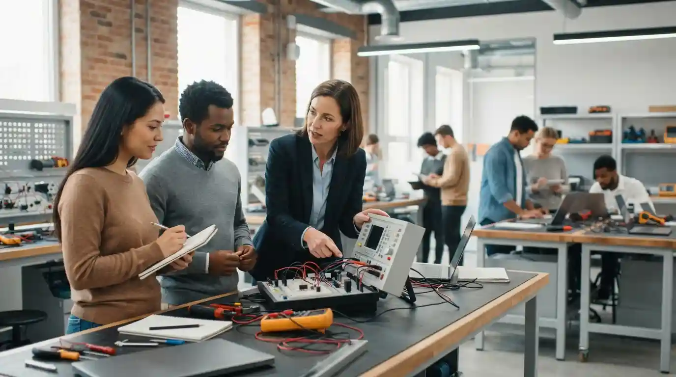 Adult learners participating in practical career-focused training in a modern classroom