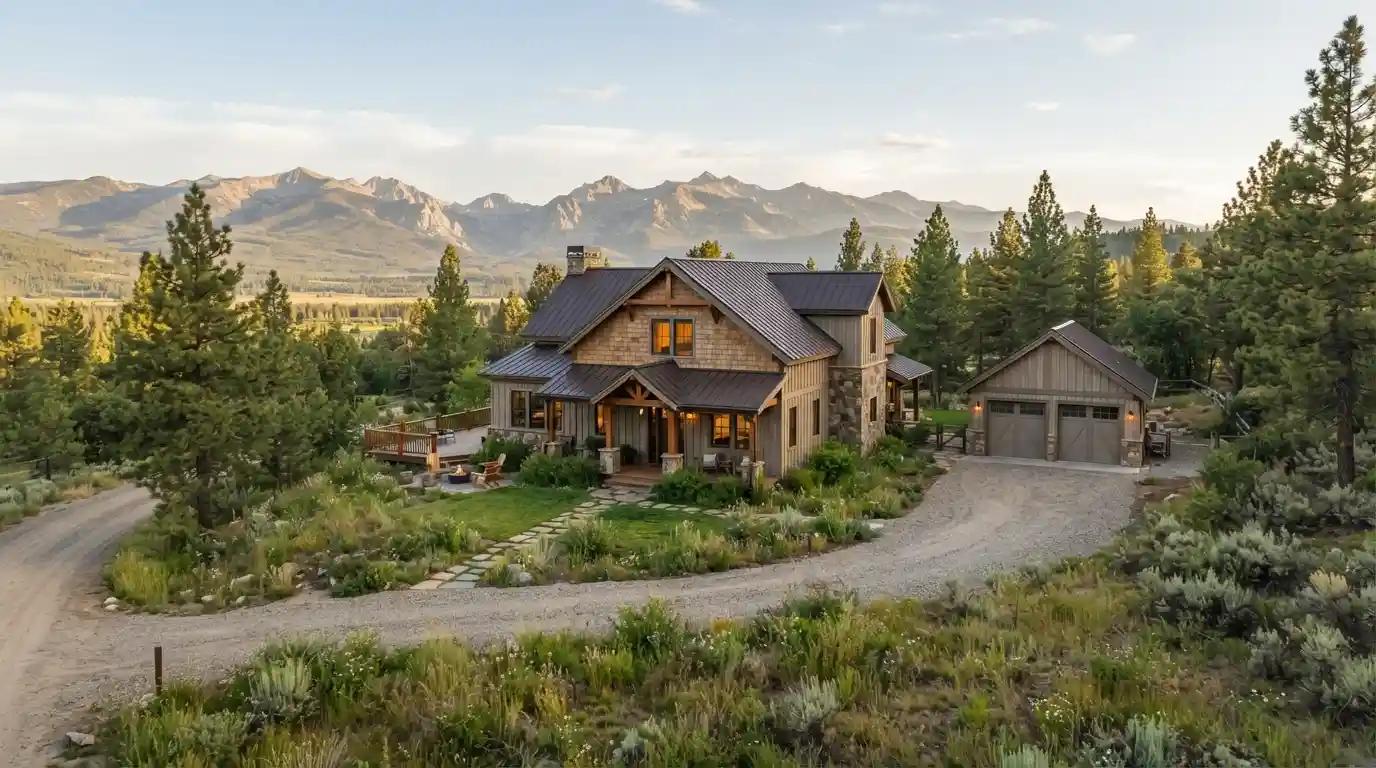 Mountain home surrounded by pine trees and Sierra Nevada landscape in Sierraville, California