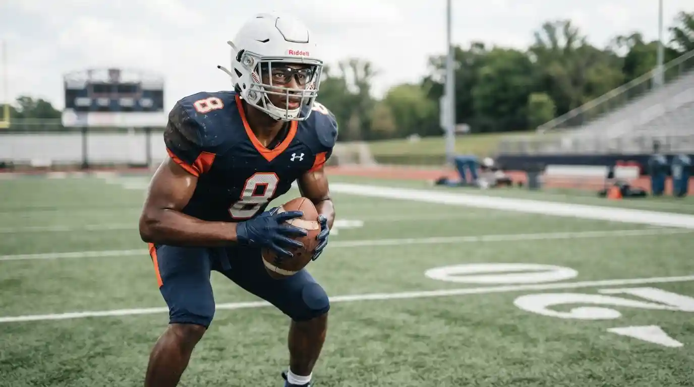 Football player wearing protective sports eyewear on an outdoor field