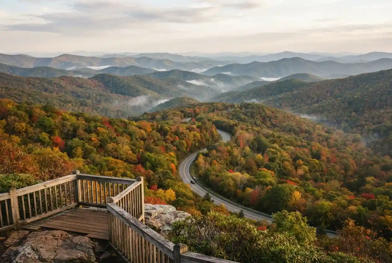 Autumn-covered Appalachian mountains and forest in West Virginia