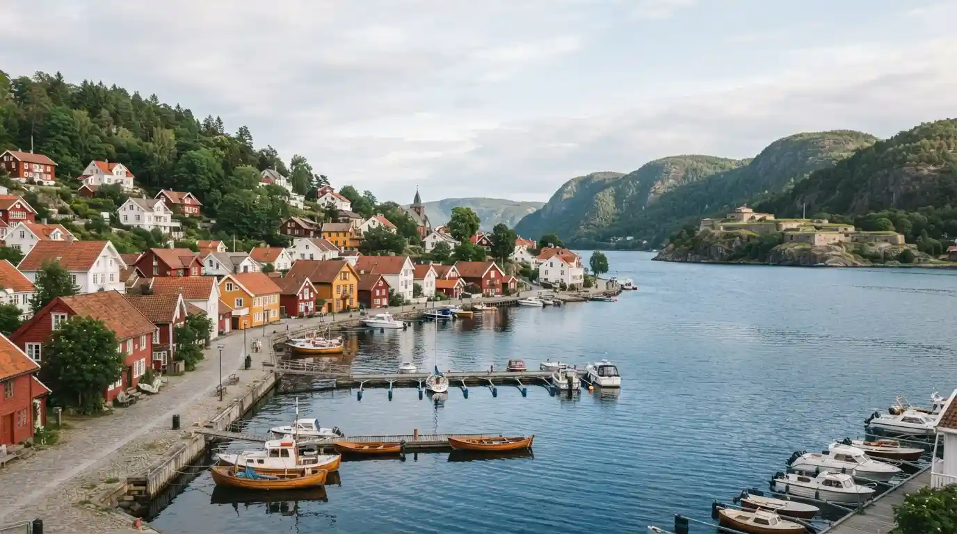 Scenic Norwegian coastal town and fjord landscape near Oslo