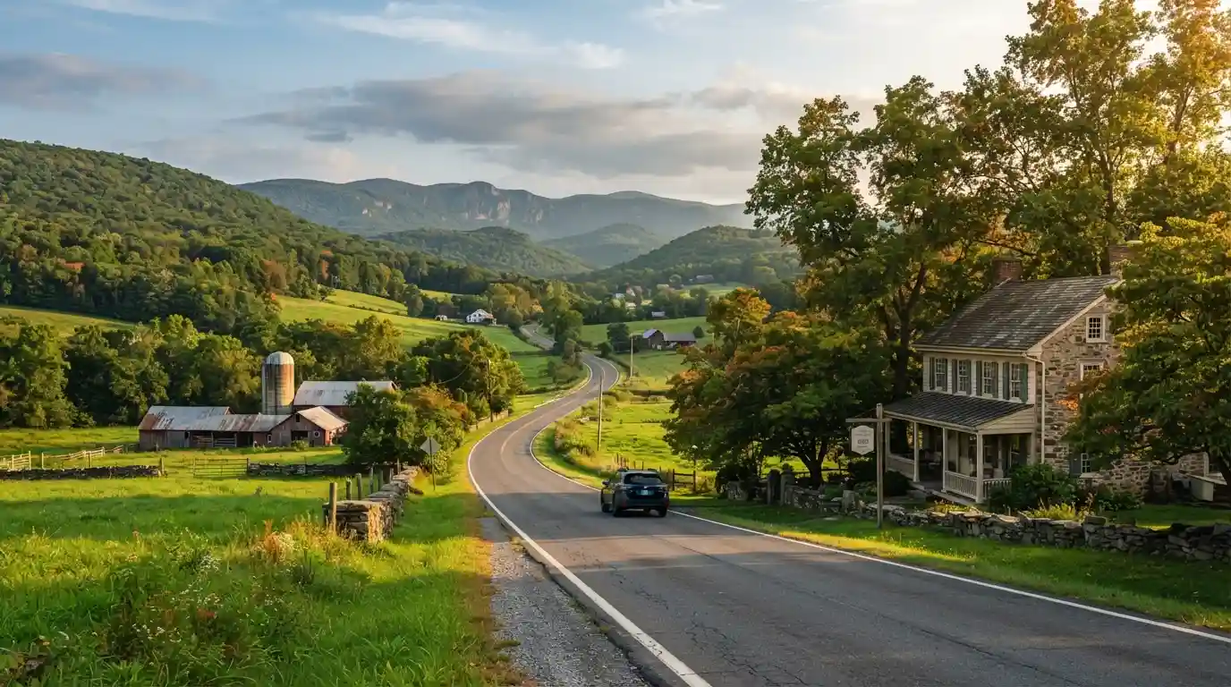 Scenic Pennsylvania landscape with historic character and wooded hills